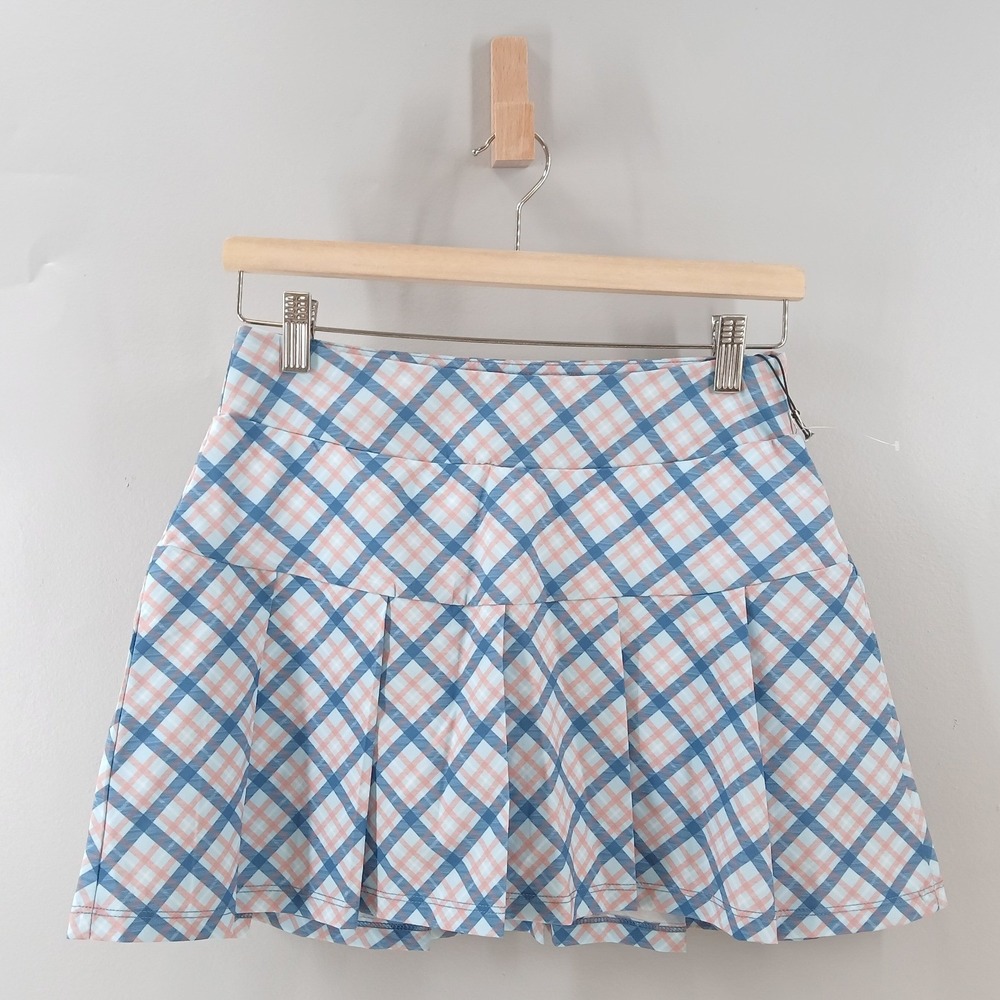 Kyodan Golf Skort Women XS Blue Peach Plaid Pleated Athletic Tennis Skirt